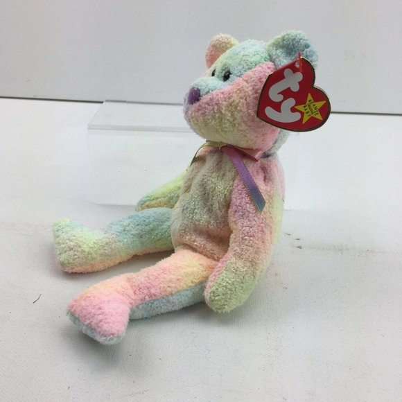 TY Groovy Beanie Baby Rainbow Tie Dye Bear Soft Bean Bag Toy Collectible Retired - Picture 2 of 8